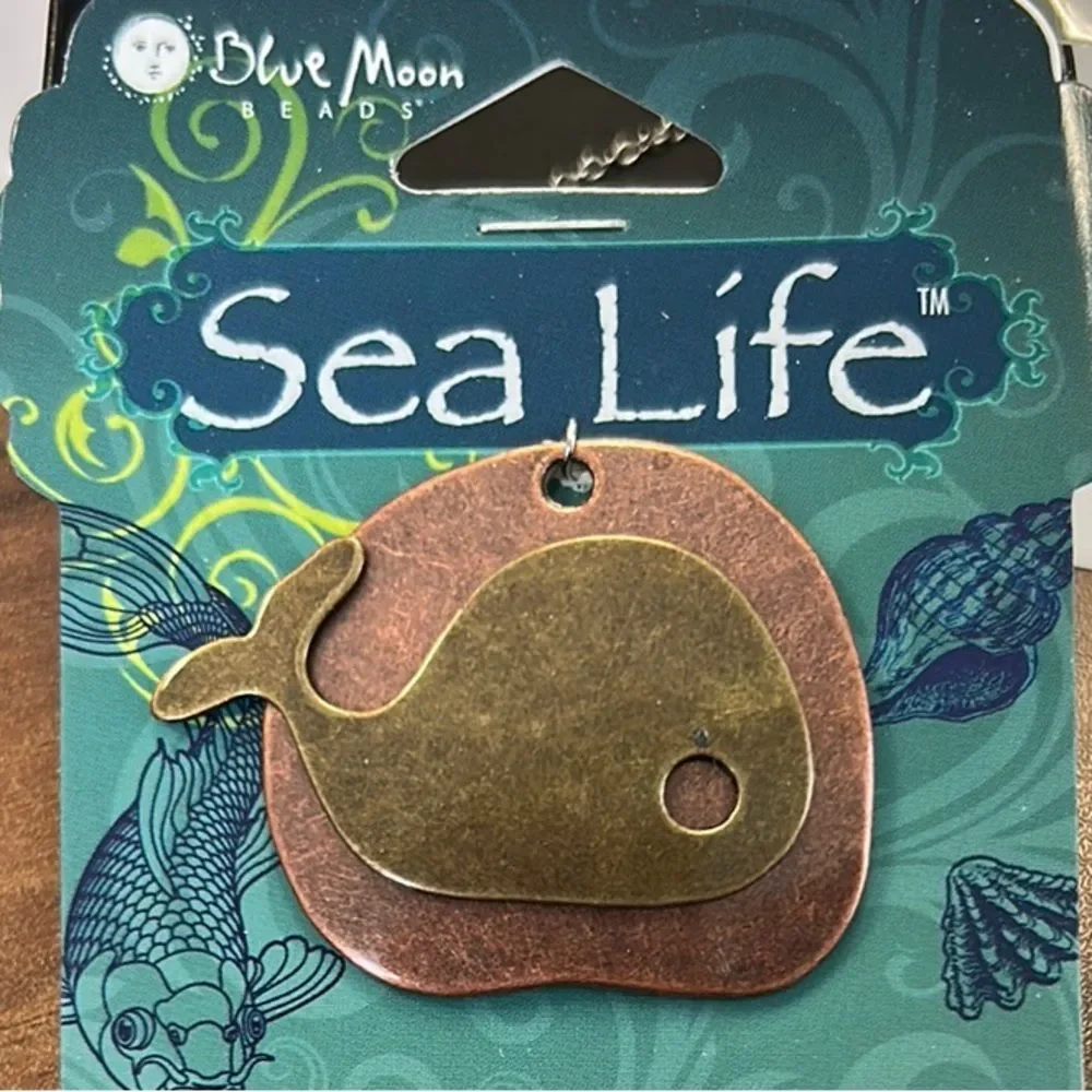 Sea Life Metal Pendant - Brown and Gold